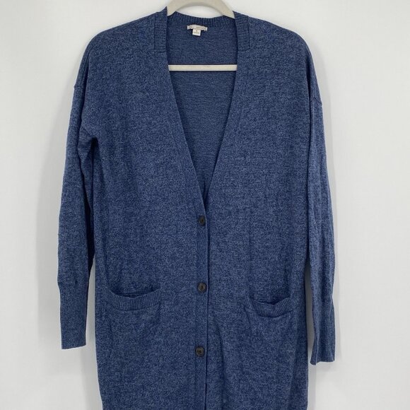 Gap Size Small Denim Blue Heather Long Cardigan Wool Blend V-Neck Button Front - Picture 6 of 11